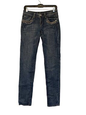 L.A. Idol Womens Juniors Embellished Skinny Jeans Dark Wash Size 5 Rhinestone Ac